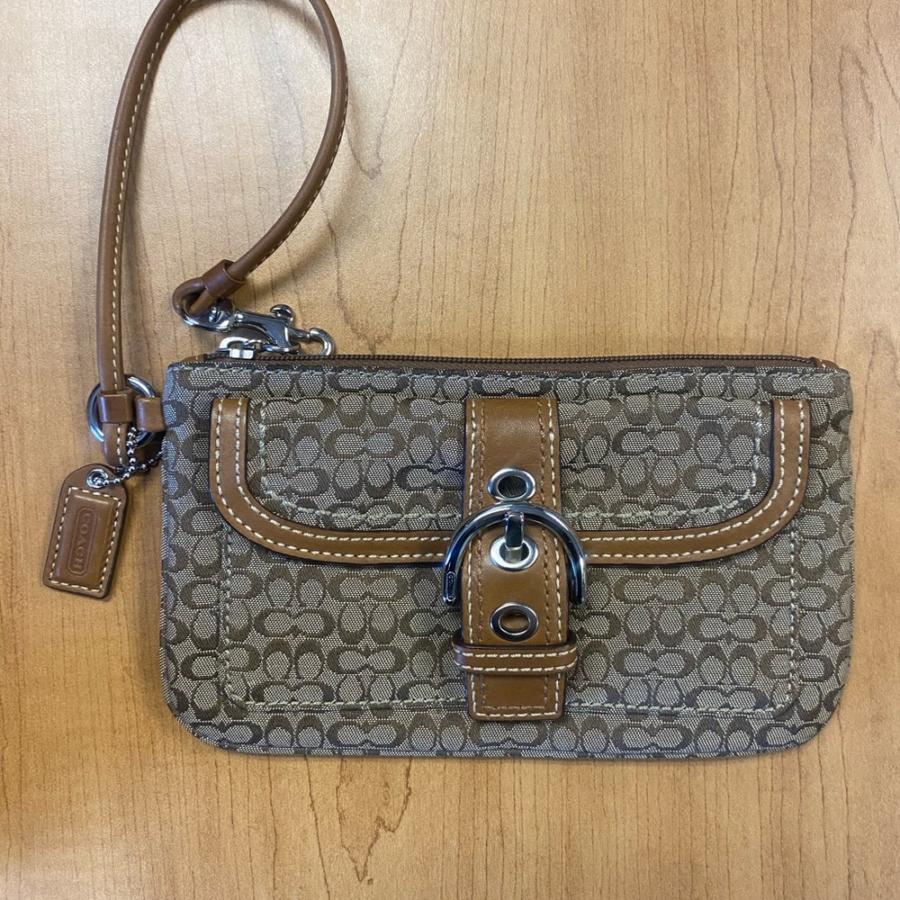 Coach Tan Wristlet with Signature Design
